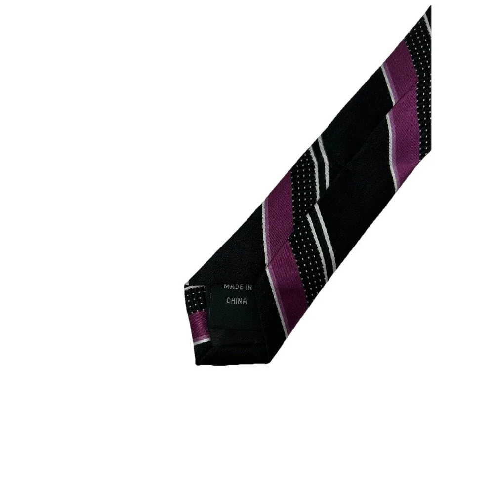 Michael Kors Black‎ Purple Striped 100% Silk Necktie 59.5” X 3.5”